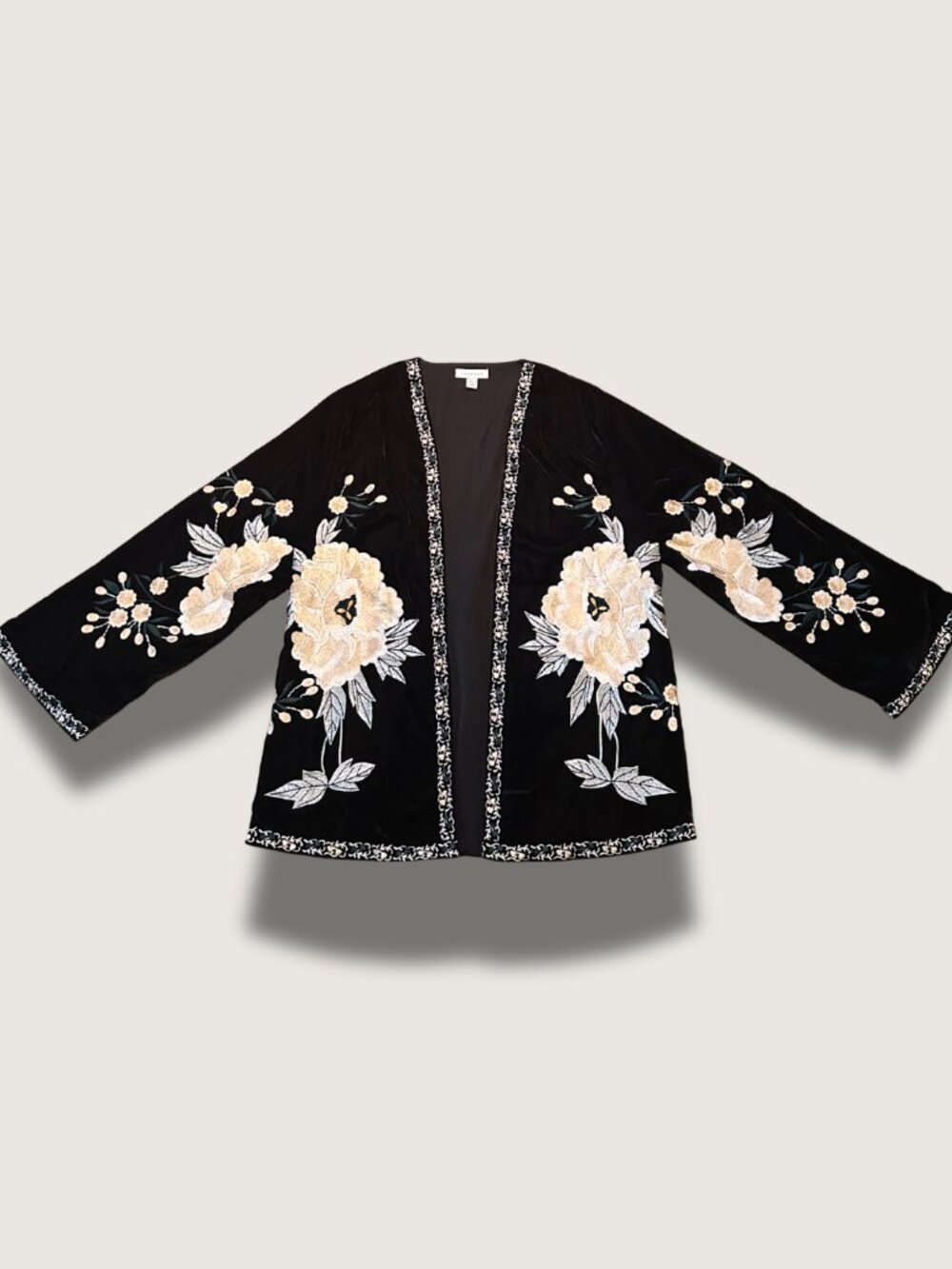 Vintage-Inspired Top Shop - Velour and Embroidered Kimono